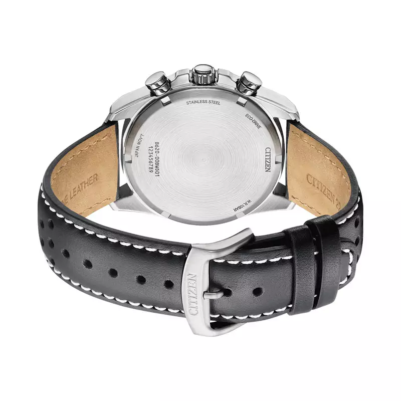 Jam Tangan Pria Citizen Chronograph CA4640-09A Eco Drive White Dial Black Leather Strap