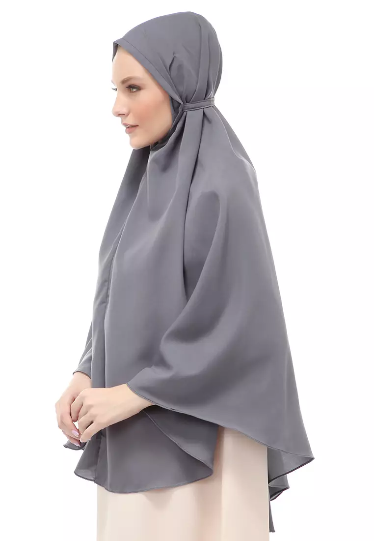 Nindy Jilbab Khimar Bergo Jumbo Motif Polos Relaxed Fit - Grey