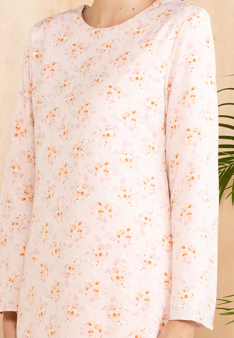 French Floral Pastel Pink Baju Kurung Moden