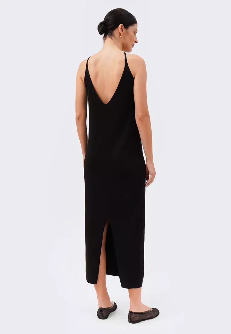 Women's Thin Shoulder Strap Knit Midi Dress