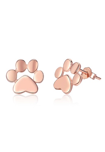 925 Signature 925 SIGNATURE Solid 925 Sterling Silver Animal Paw Print Rose Gold Stud Earrings D612CACA3287B3GS_1