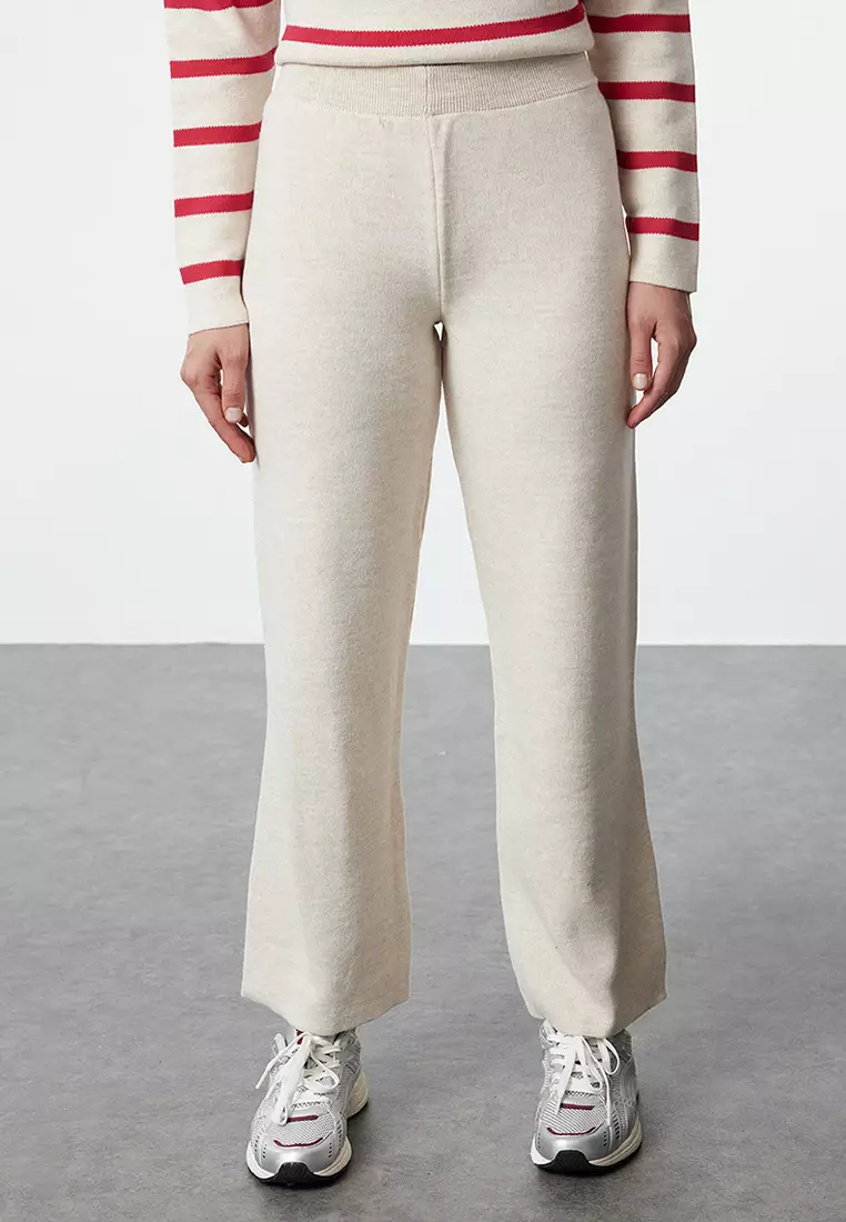 Stone Striped Knitwear Top and Bottom Set with Trousers TWOAW24AU00045