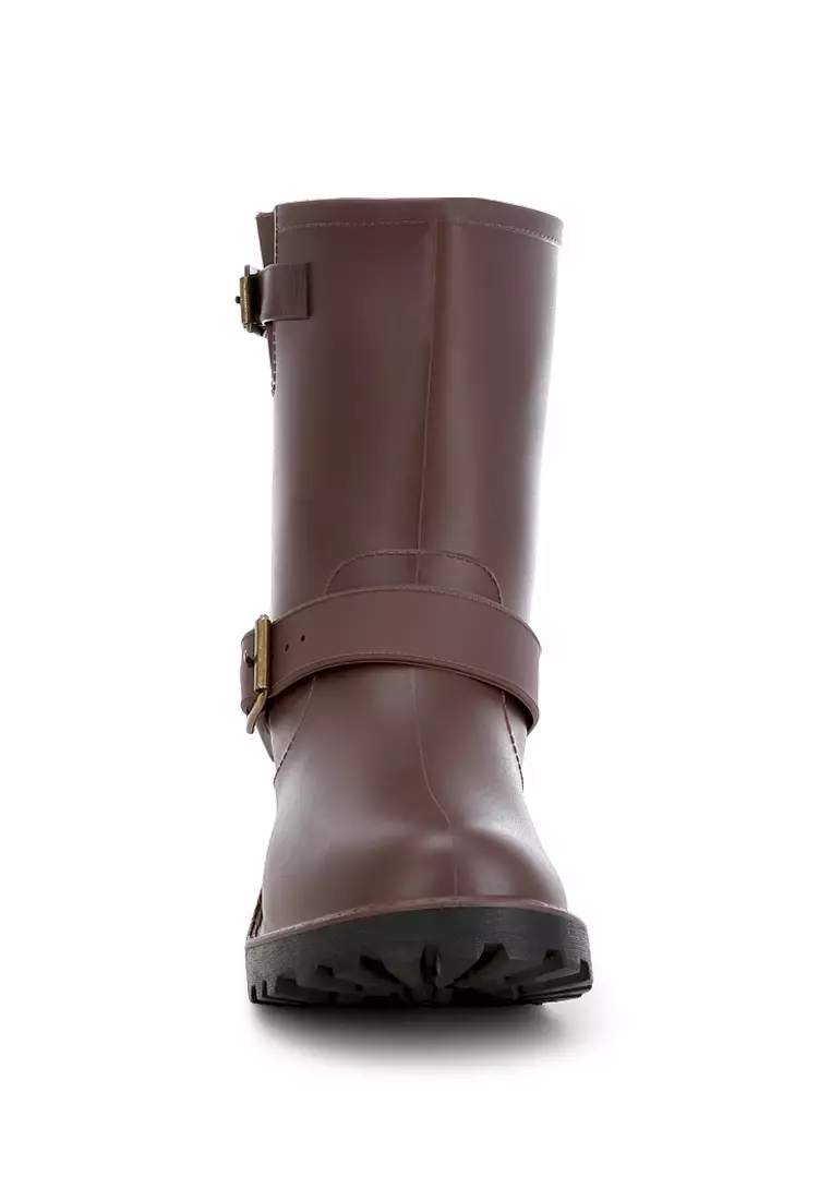 Brown Harness Detail Rain Boots