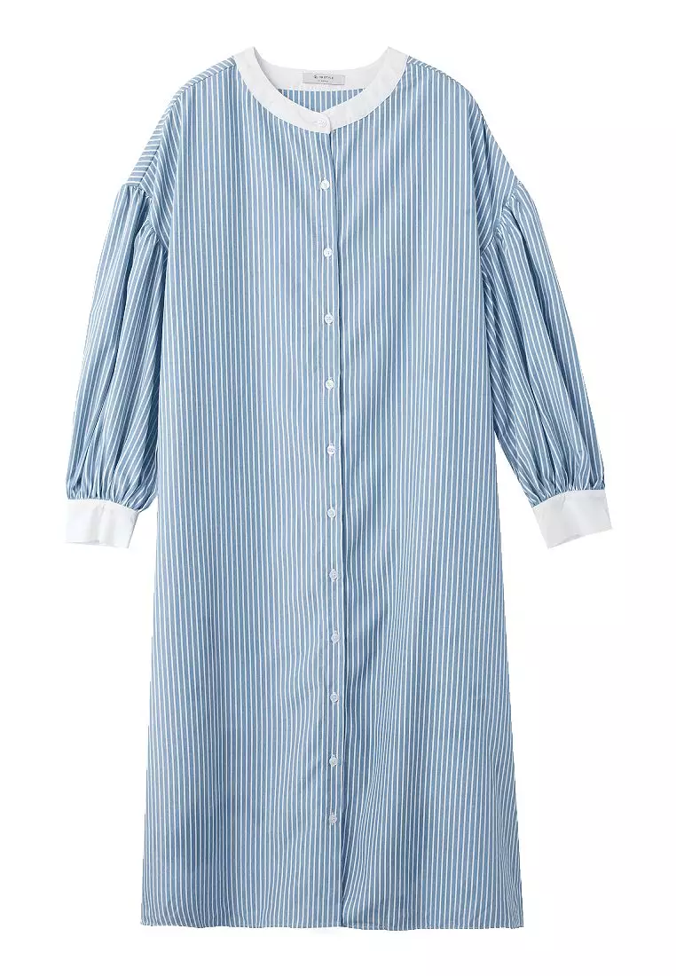 Striped Puff-Sleeve Long Open Top [DA9910]