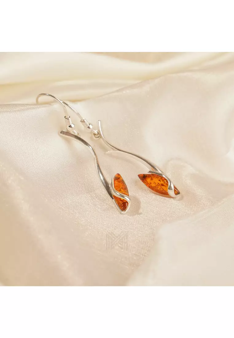 Multifaceted Baltic Amber Droplet Silver Hook Earrings with 925 Sterling Silver