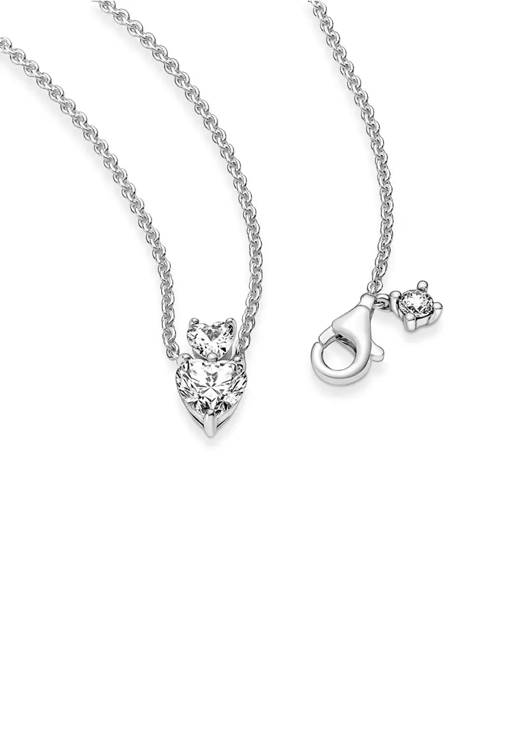 Double Heart Pendant Sparkling Collier Necklace