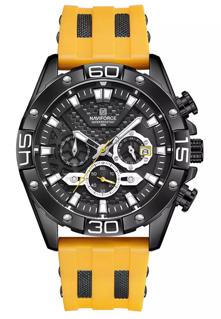 Naviforce - Jam Tangan Pria - Black - Yellow Rubber Strap - NF8019-G