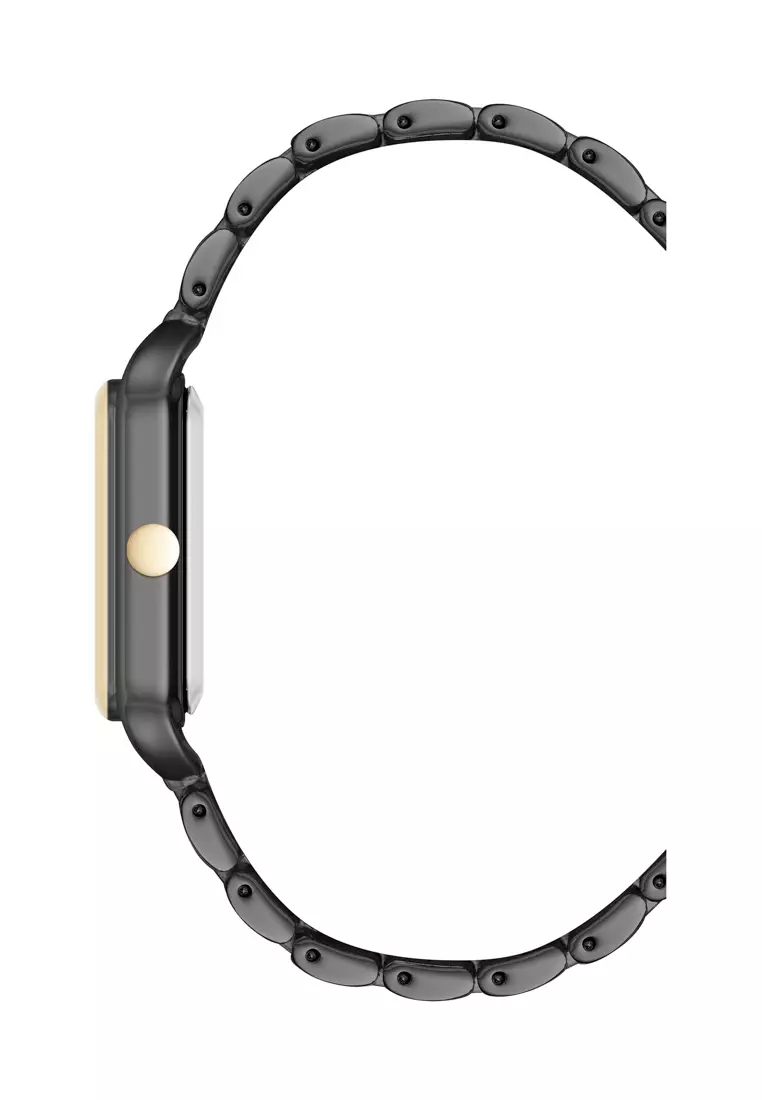 Nine West  NW3163BKTT00CL Gun Rectangle Watch Black Dial And Gold Tone Bezel