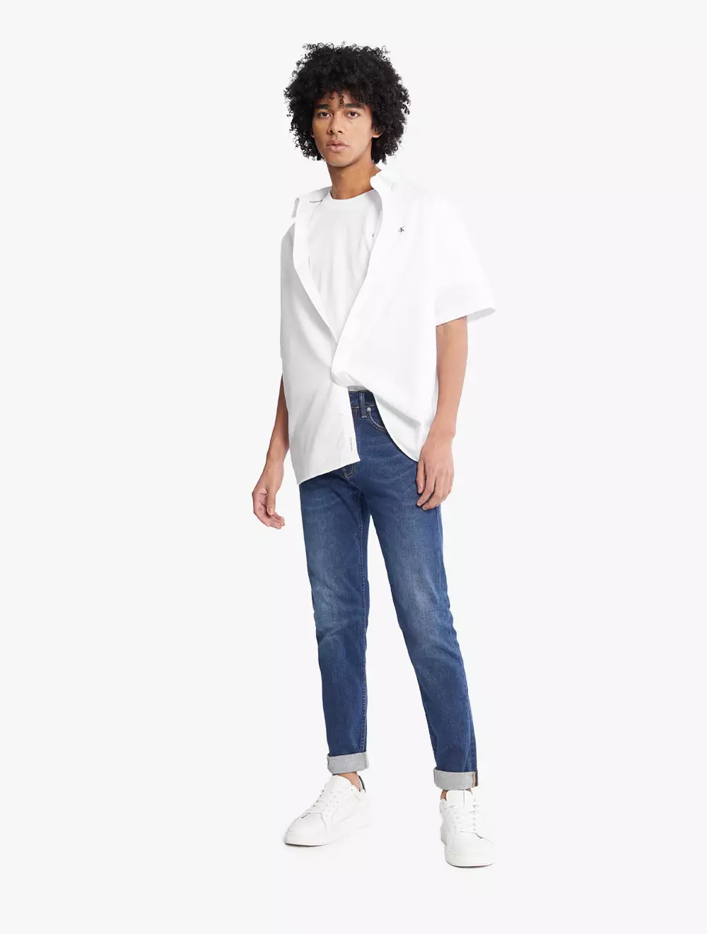 CALVIN KLEIN JEANS -  BADGE LOGO CREW NECK TEE - white