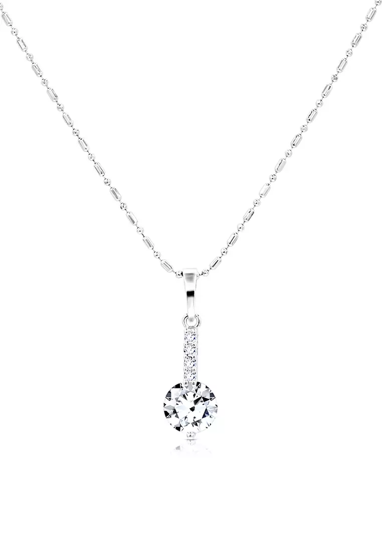 SO SEOUL Lic Crown Solitaire Diamond Simulant Cubic Zirconia Pendant Chain Necklace