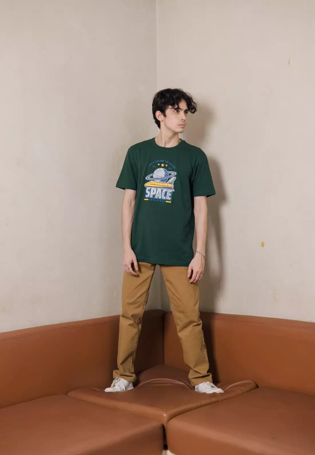 POLICE Celana Chino Panjang V Pocket Brown Regular Fit Cotton Premium Pria