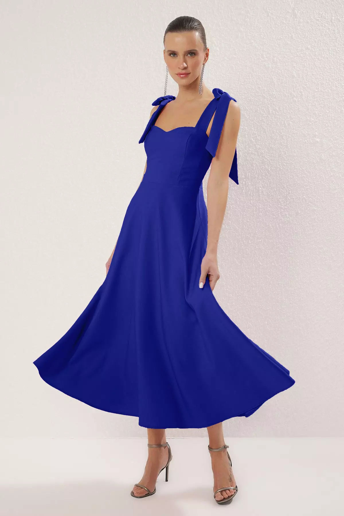 Saks A Line Strap Binding Detailed Midi Stylish Evening Dress