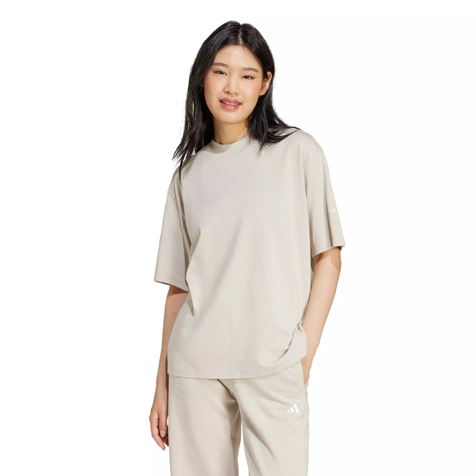 Lifestyle & Tennis & Padel Tennis Essentials Contemporary Logo Boyfriend Tee Women Beige JE0001