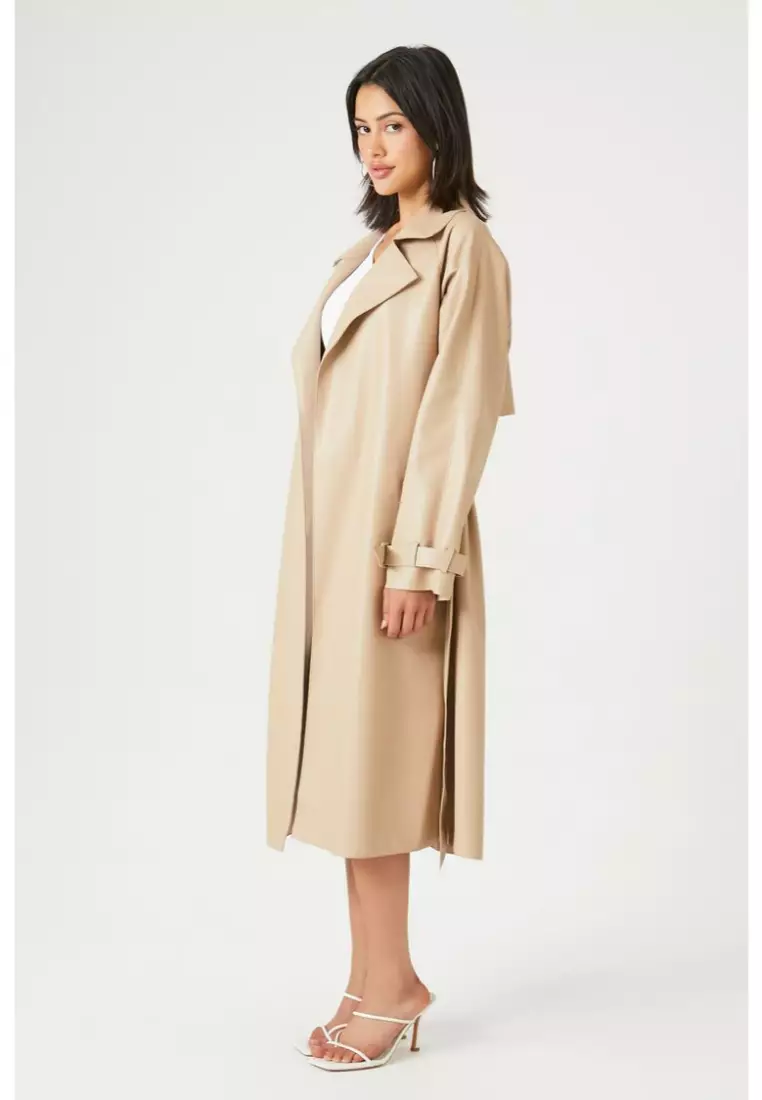 Belted Faux Leather Duster Jacket