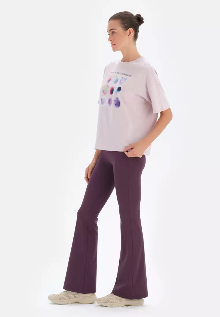 Lılac T-Shirt, Geometric Printed, Crew Neck, Regular Fit, Short Sleeve Activewear for Women
