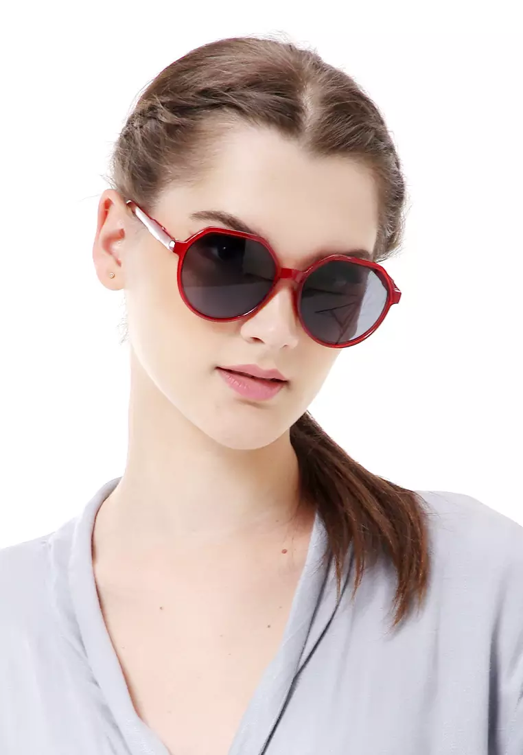 Revika Kacamata Wanita Desain Retro Elegan Sunglasess Aksesoris Fashion Material Plastic ORIGINAL - Red