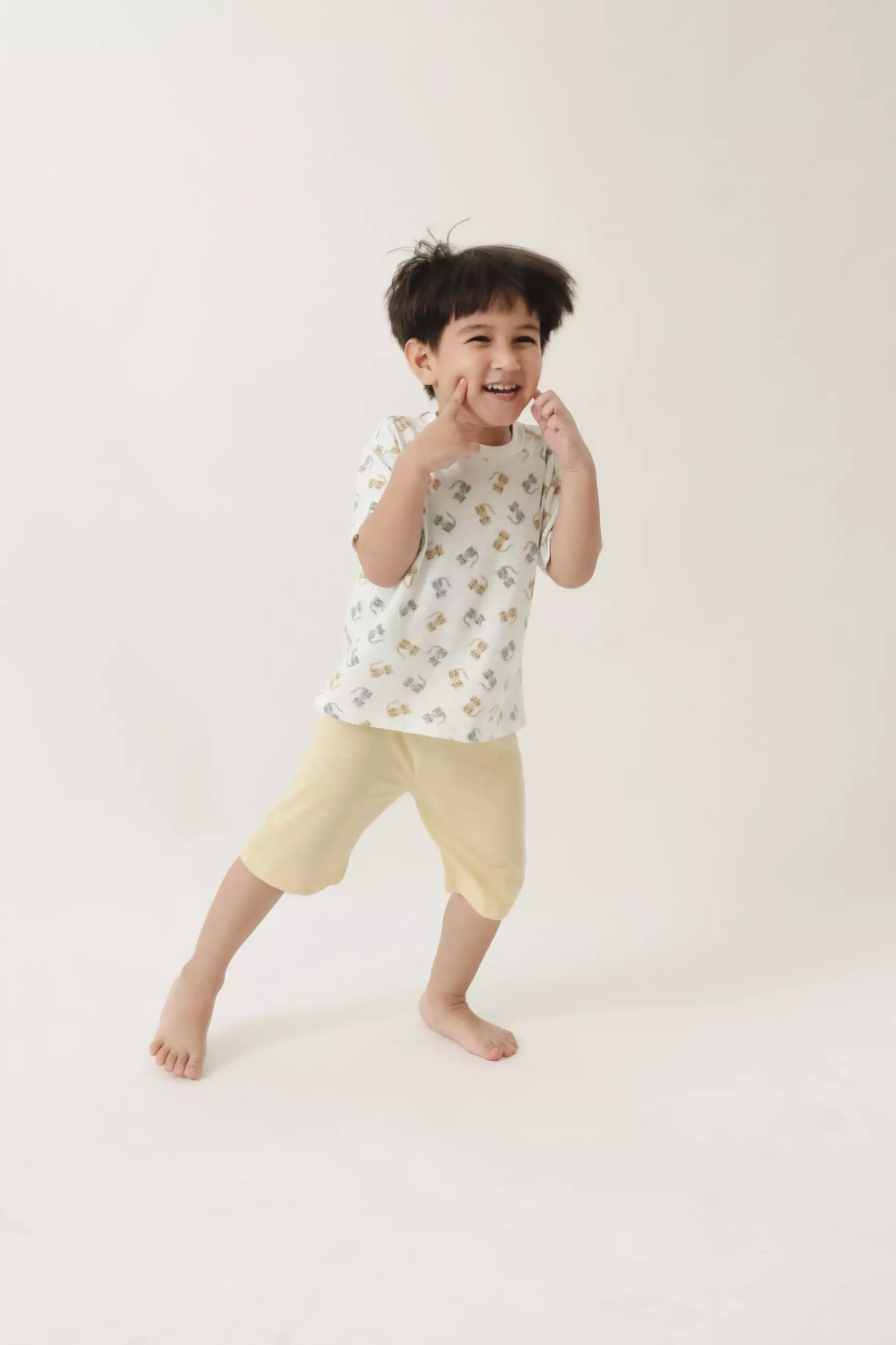 Pito Kids Set Piyama Pendek Anak Kitten Yellow 1-8 Tahun