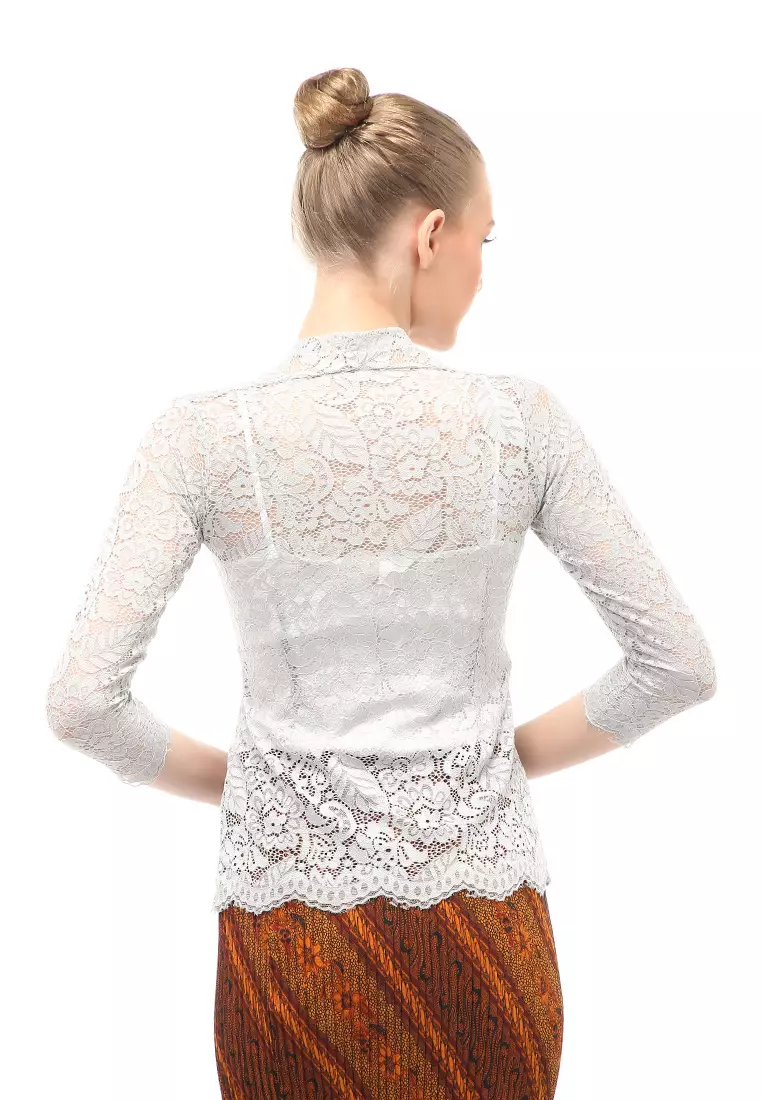 Hara Kebaya Seri 1 Motif Brokat Long Sleeves Atasan Wanita Transparan Premium Quality - Abu