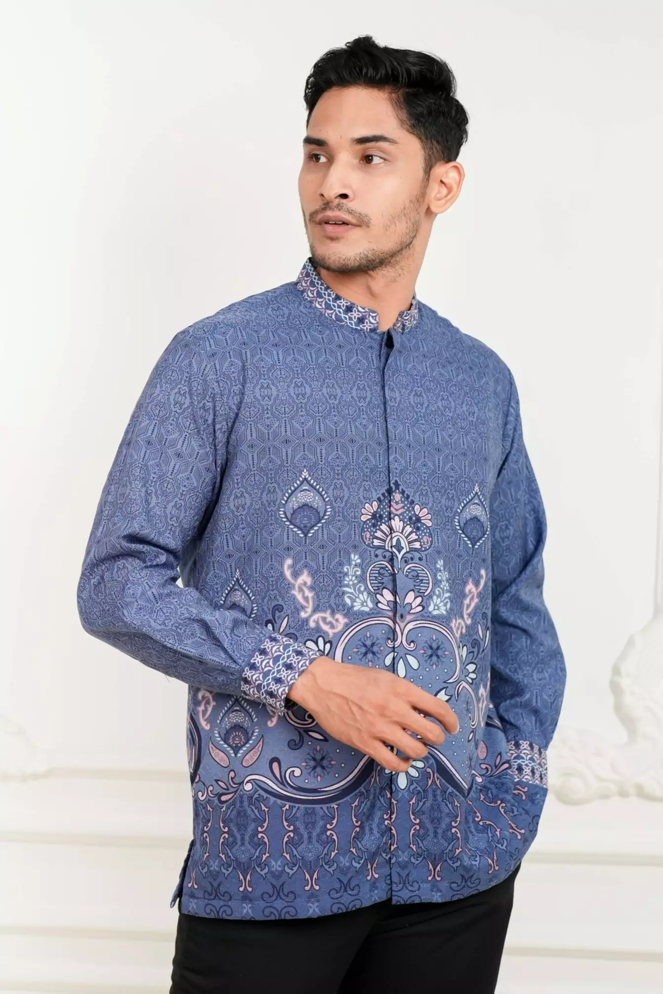 Sarimbit Akasya Blue Kemeja Pria  Koko Lengan Panjang Regular Fit Furing