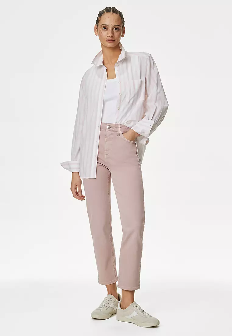 High Waisted Slim Fit Cropped Jeans