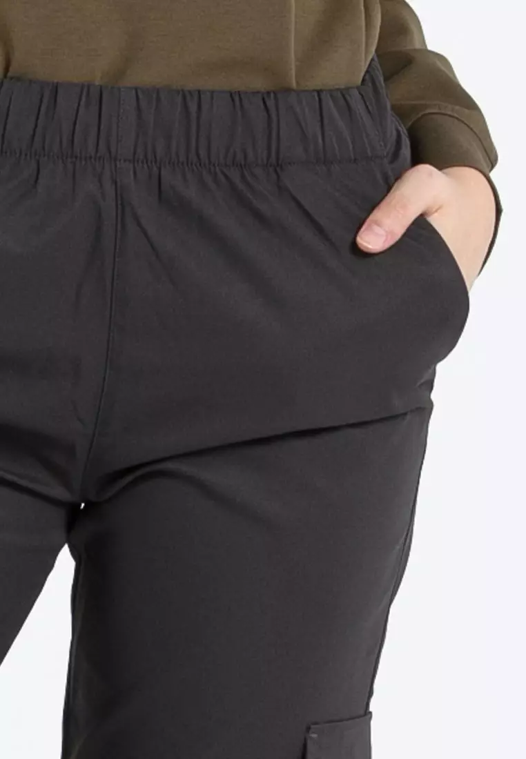 Forest Ladies Polyester Elastic Waisted Cargo Pants Women Casual Jogger Long Pants - 810494-03DkGrey