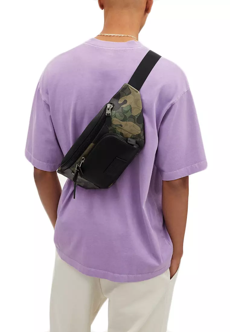 Mens Track Belt Bag In Signature Canvas With Camo Print - Green