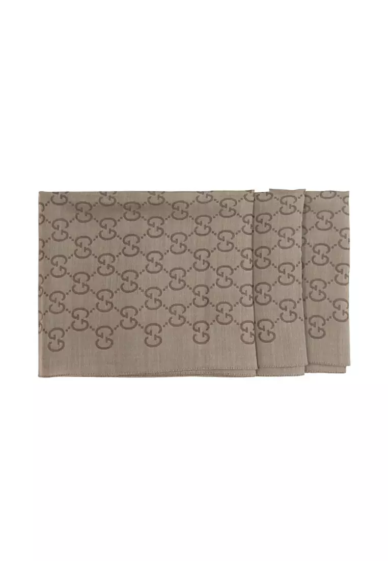 GG Logo Wool Silk Scarf in Brown 165904 3G646