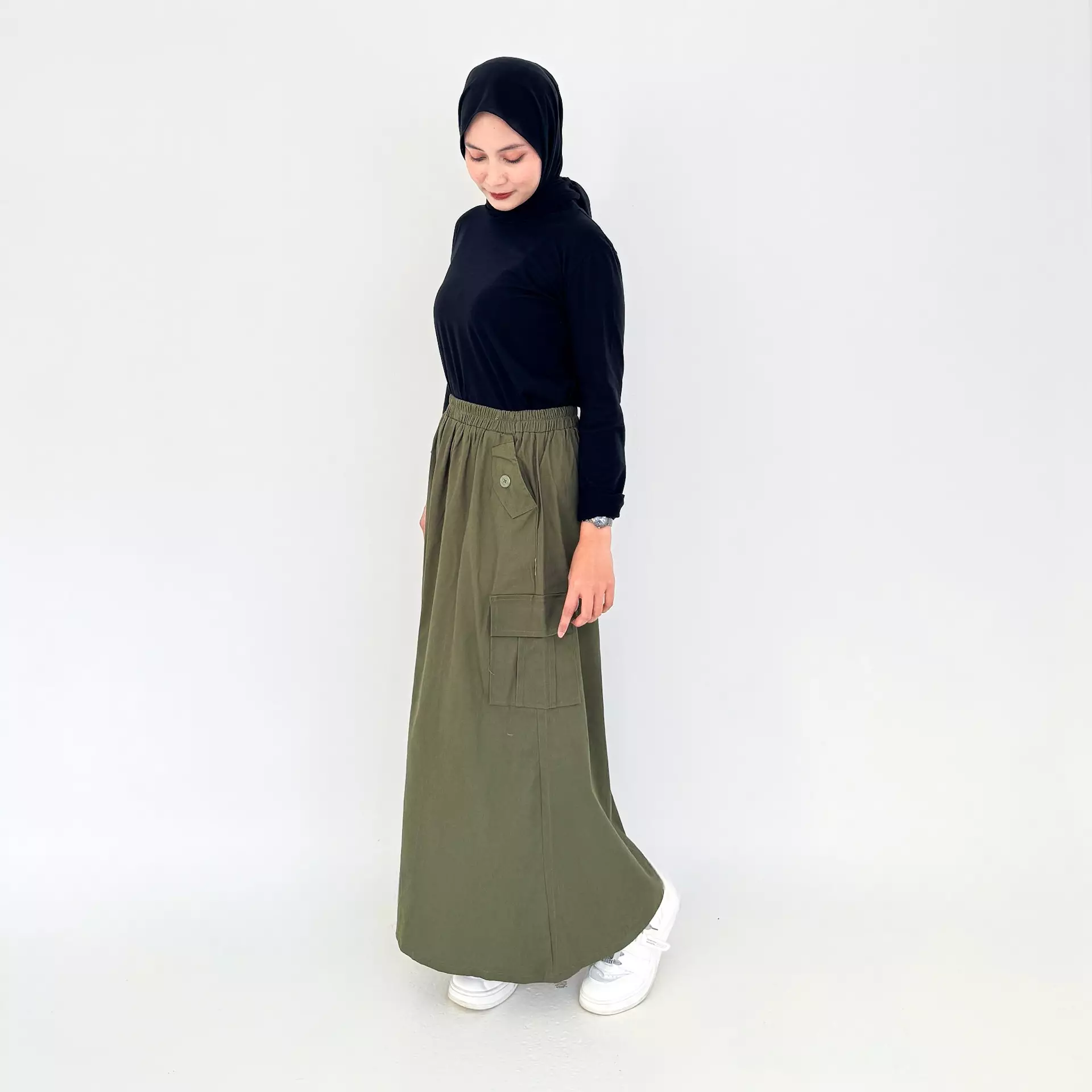 Rok Cargo A-Line [ARMY] Bawahan Panjang Wanita Fit XXL