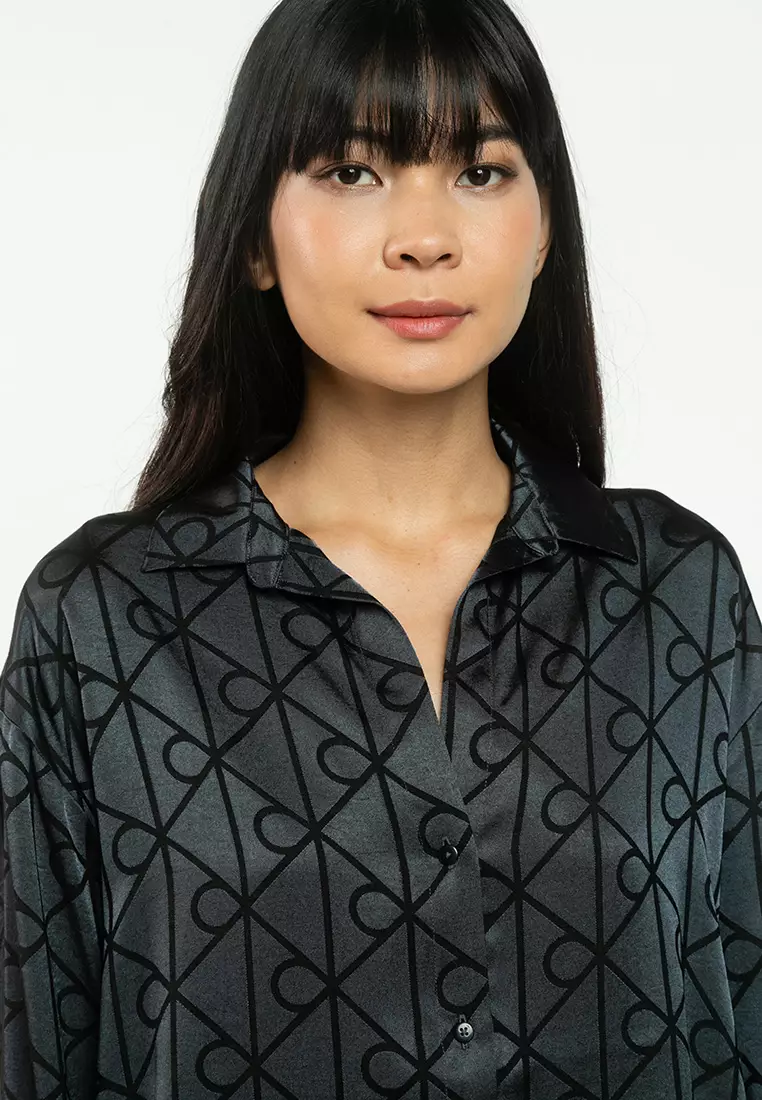 緞面印花睡衣恤衫 - Calvin Klein Underwear