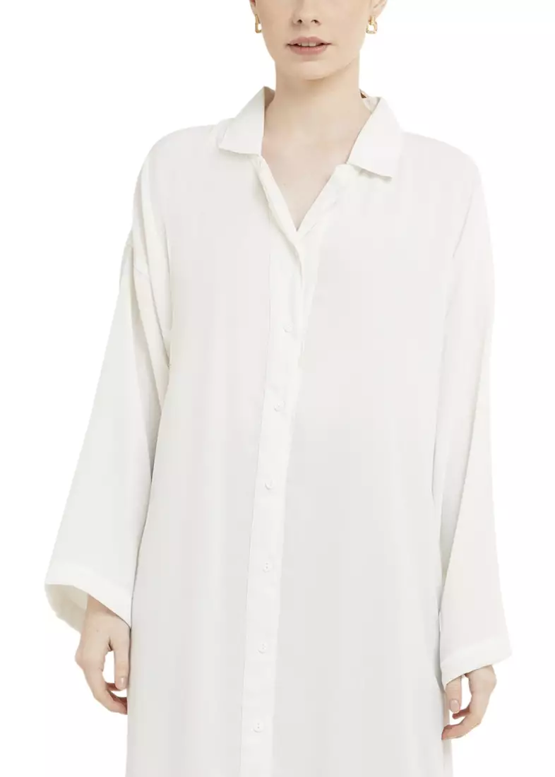 Qalita Tunik Kemeja Wanita Polos Plain Lengan Panjang Premium Quality - Broken White