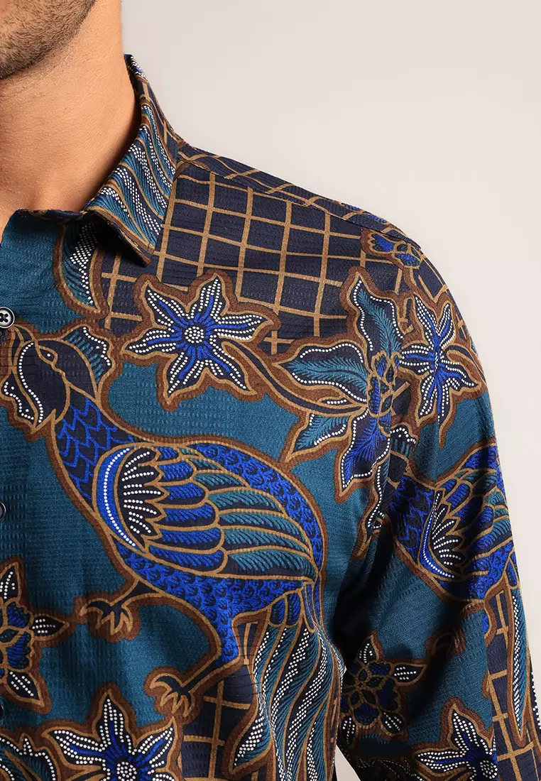 MOC - Kemeja Batik Pria Lengan Panjang Bramantha - Navy