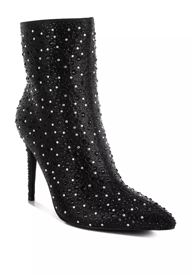 Buy London Rag Rhinestones Embellished Stiletto Boots in Black