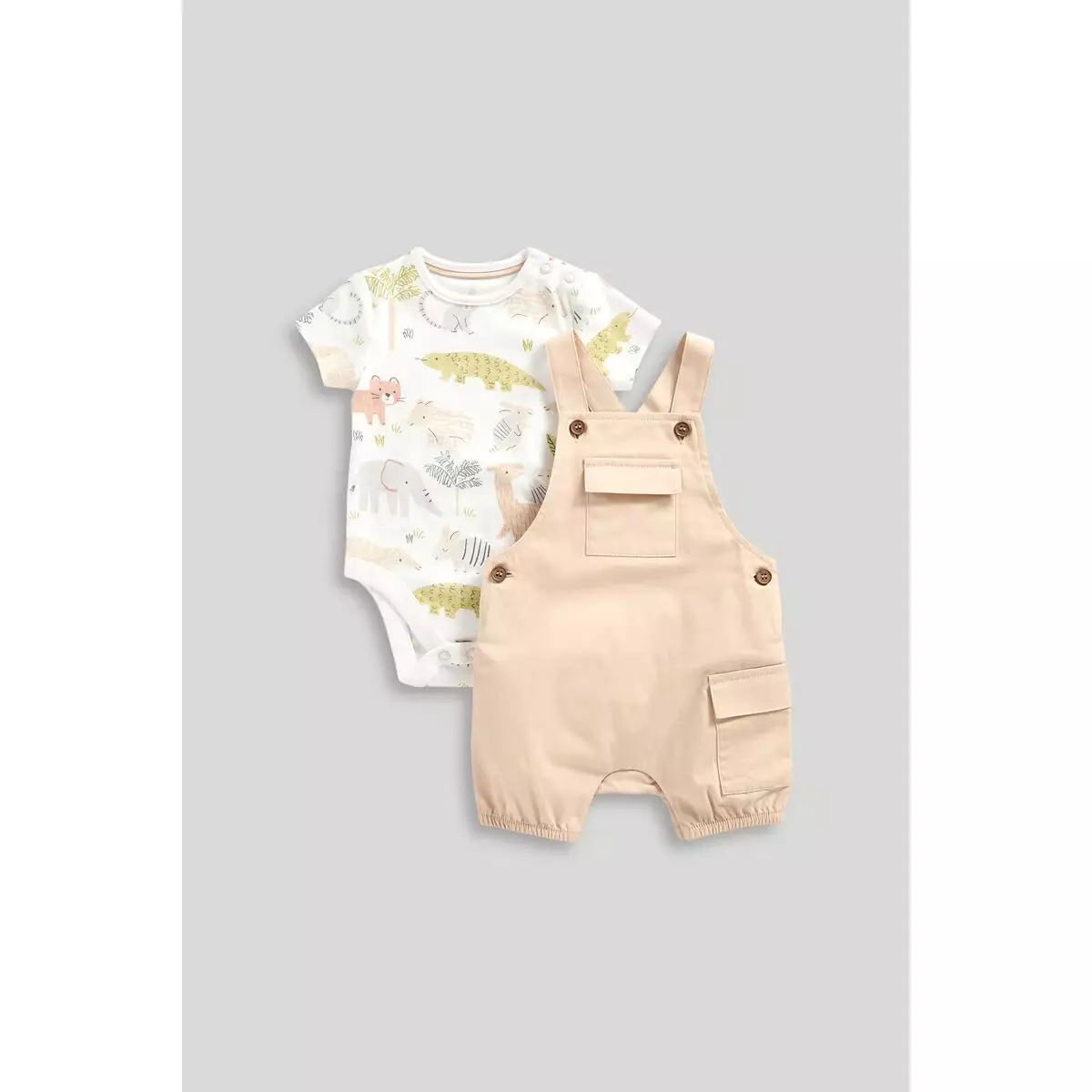 Mothercare Cargo Bibshorts and Bodysuit Set - Set Baju Bayi Laki-laki (Cokelat)