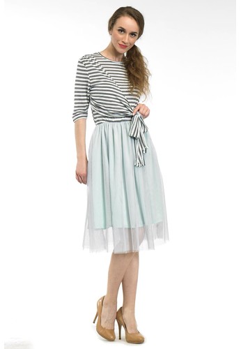 Dress stripe knit with tule combination