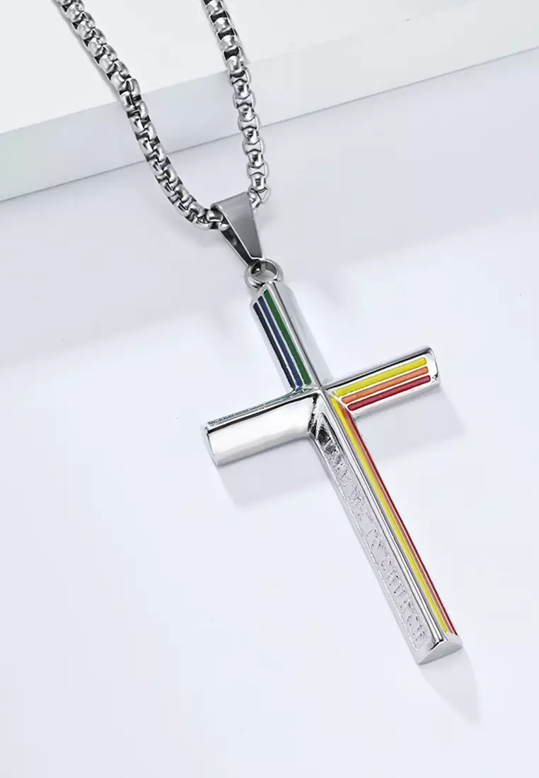 網上選購HAPPY FRIDAYS 鈦鋼彩虹十字架吊墜頸鏈JW QF-DZ524 2025
