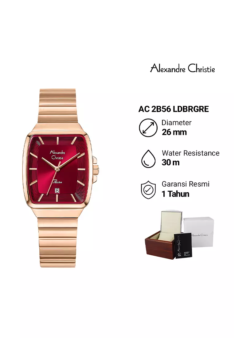 Alexandre Christie Passion - Jam Tangan Analog Wanita - Red Dial - All Rosegold Stainless Steel - 2B56LDBRGRE