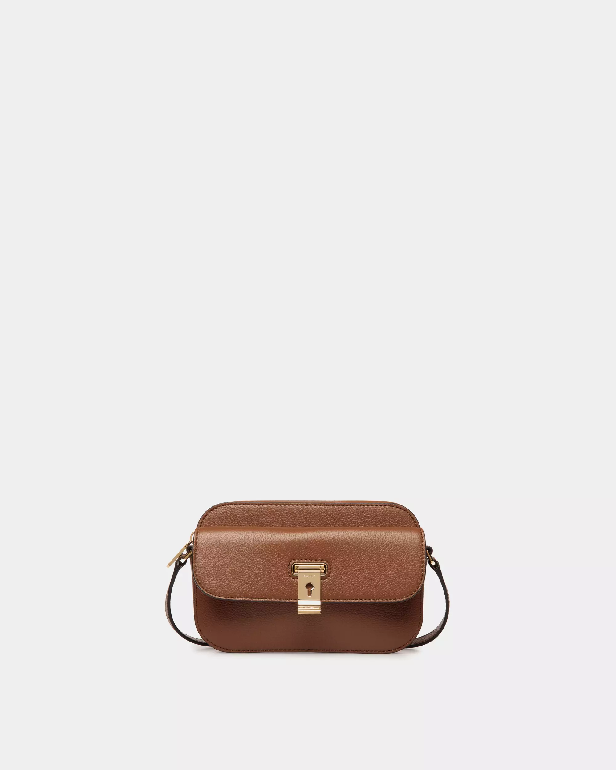 Lock Me Small Top Handle Bag In Grained Leather - Brown