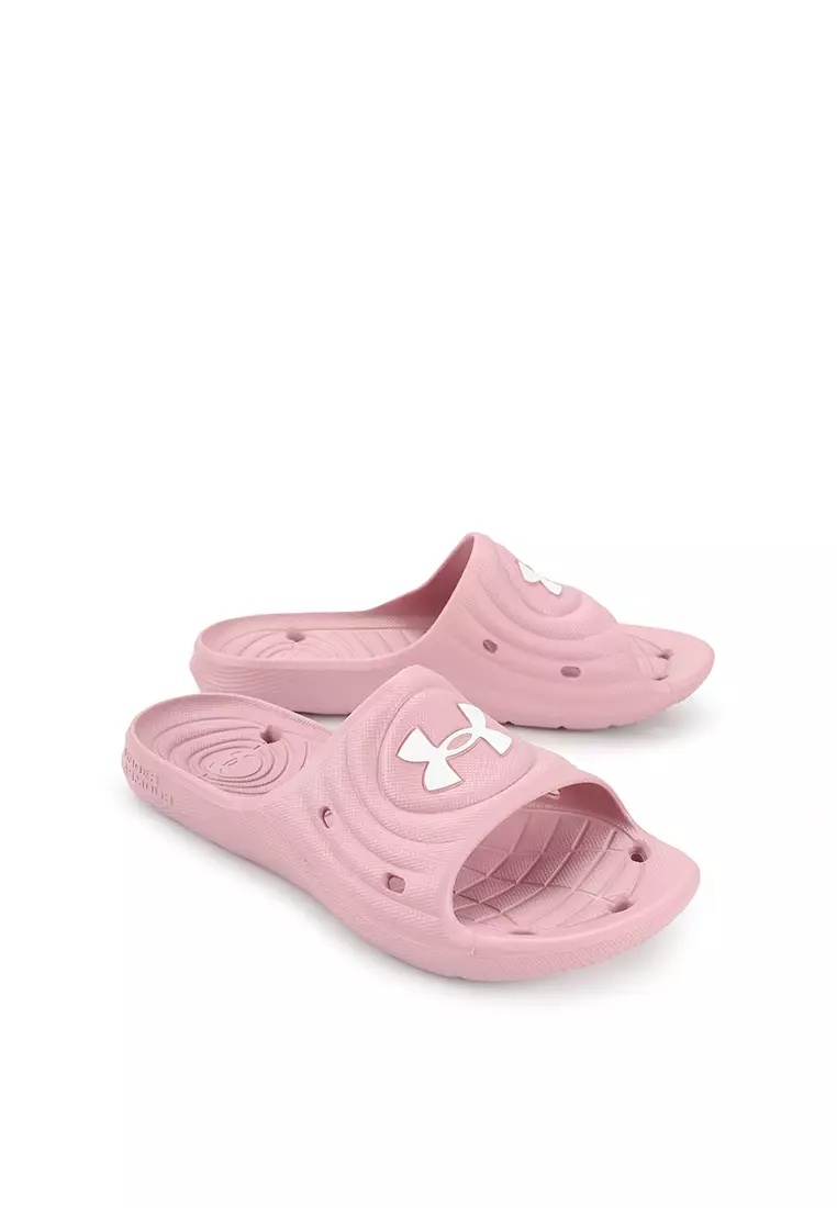Pink under armour slides hotsell
