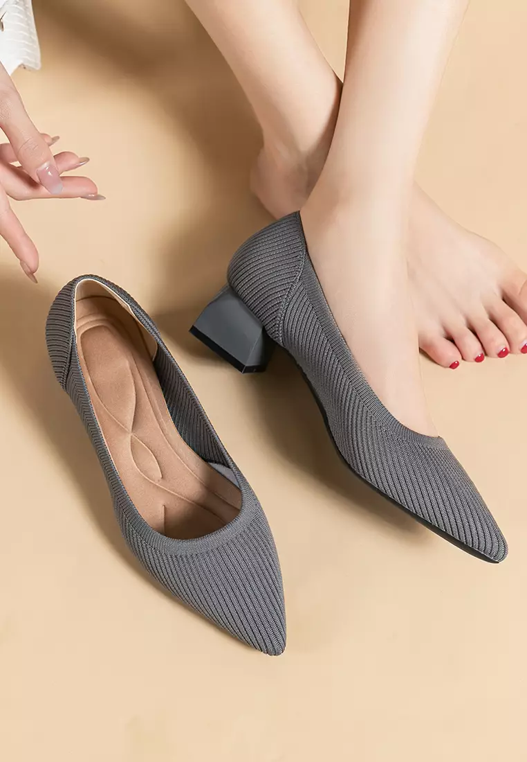4CM ‌Pointed-toe Fly Knit‌ Chunky Heels‌ TJ1508