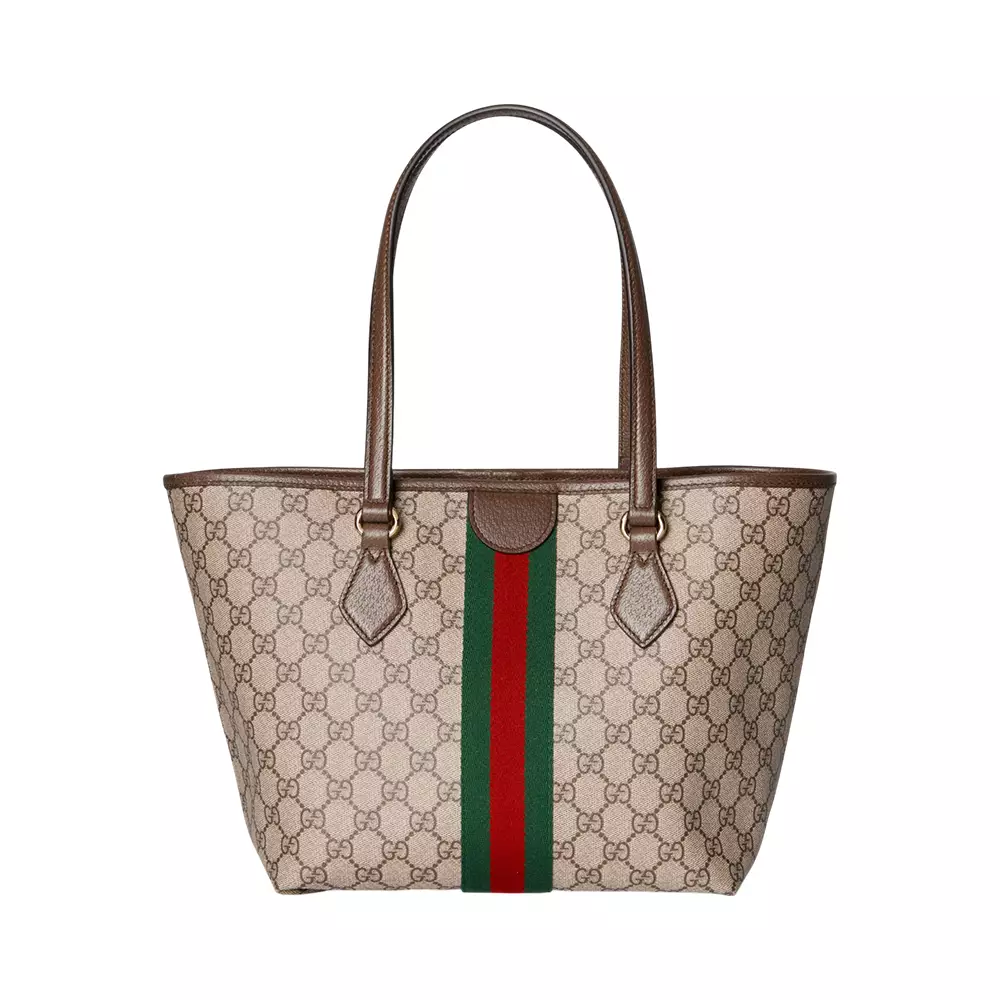 Double G Medium Tote Bag Supreme Canvas Beige Ebony Dark Brown