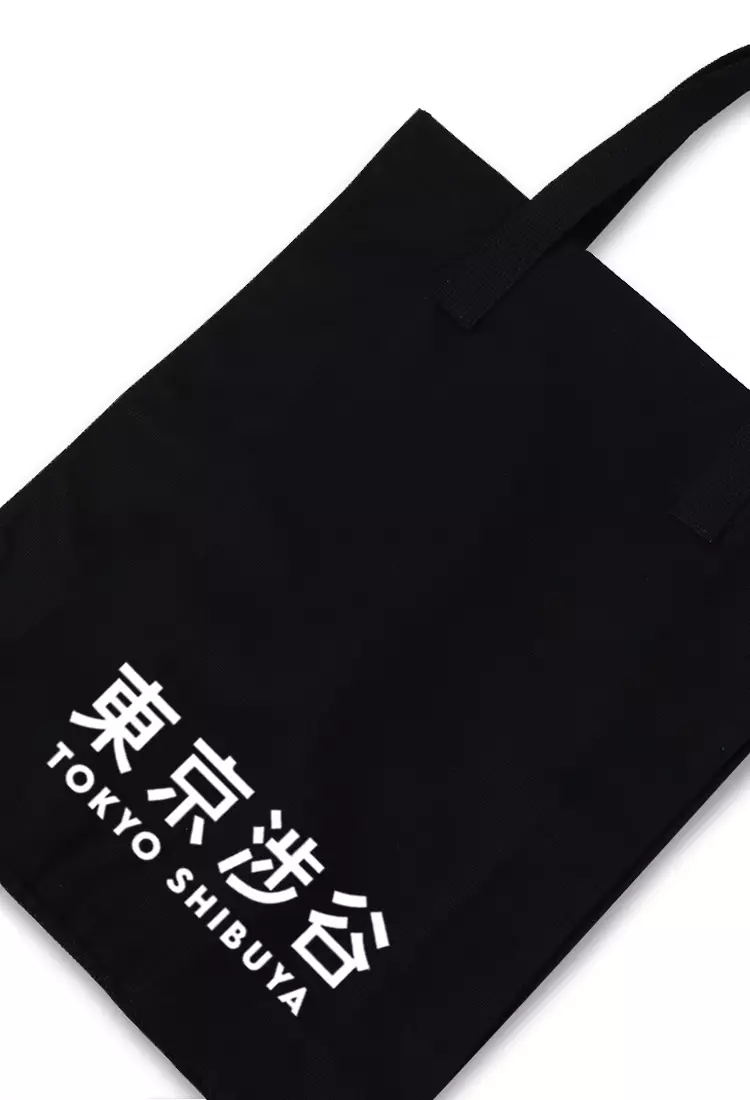 AMD02 totebag aesthetic kanvas pria wanita hitam black tokyo shibuya