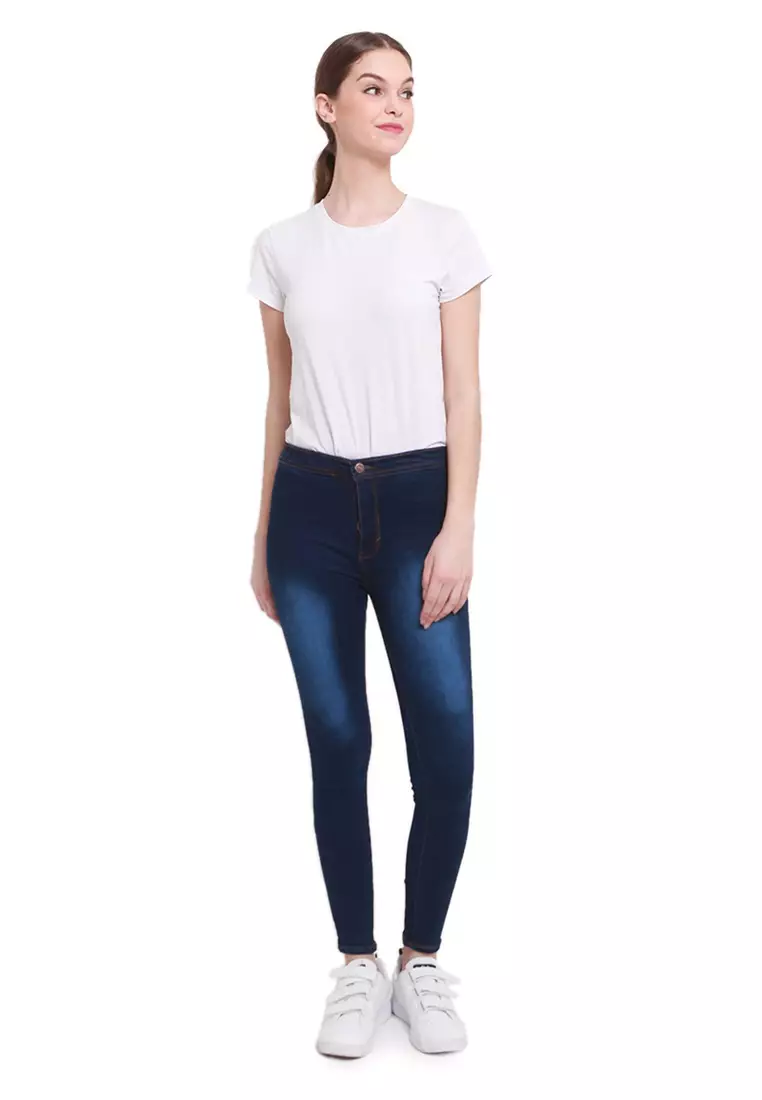 Celana High Waist Skinny Jeans Bawahan Wanita Premium Quality - Navy