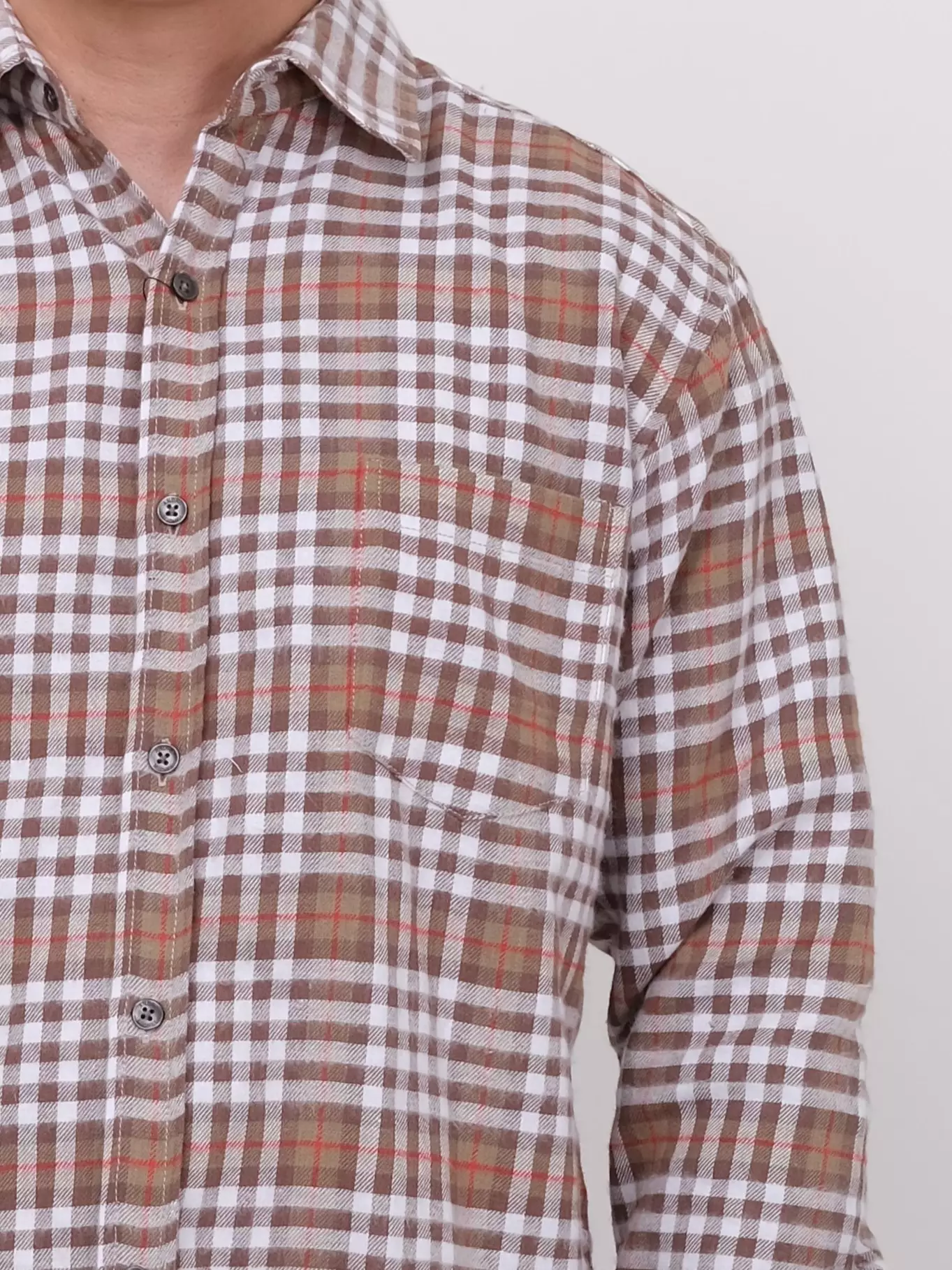 Kemeja Flannel Lengan Panjang Cokelat Muda Kotak-Kotak 16842