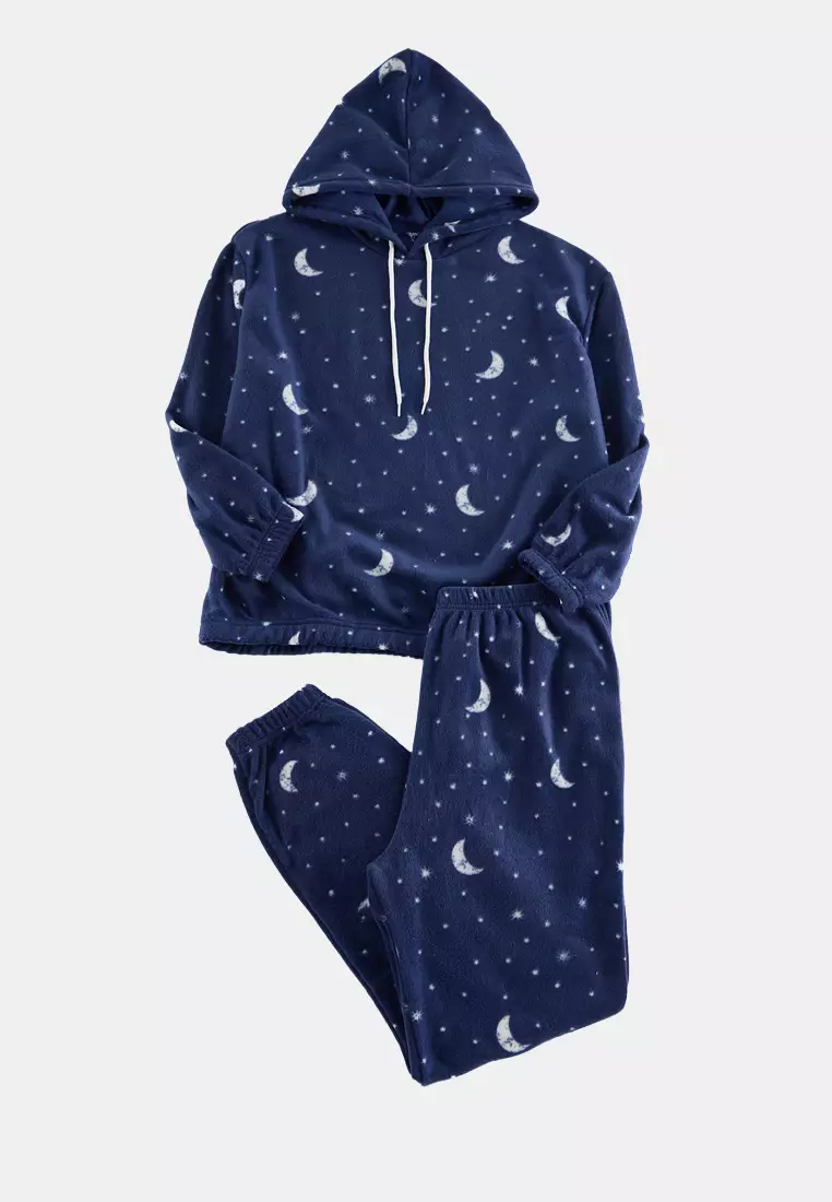 Plus Size Hooded Galaxy Fleece Pyjama Set