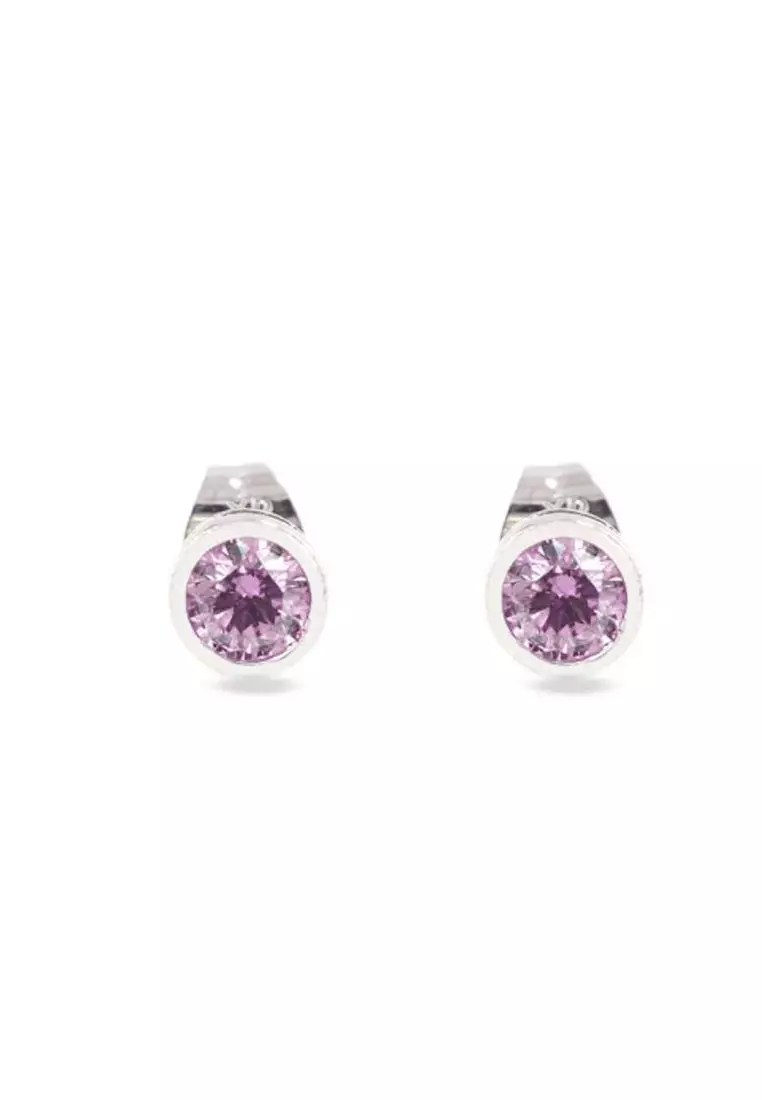 Aksesoris Wanita Diamante embellished Stud Earrings Anting Wanita Pink