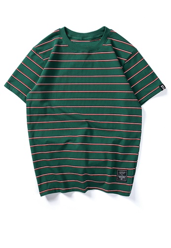 HAPPY FRIDAYS green Loose Contrast Stripe T-shirt UP738 34FADAA89FB9DCGS_1