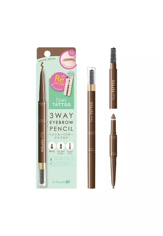 1Day Tattoo 3Way Eyebrow Pencil - 02 Natural Brown