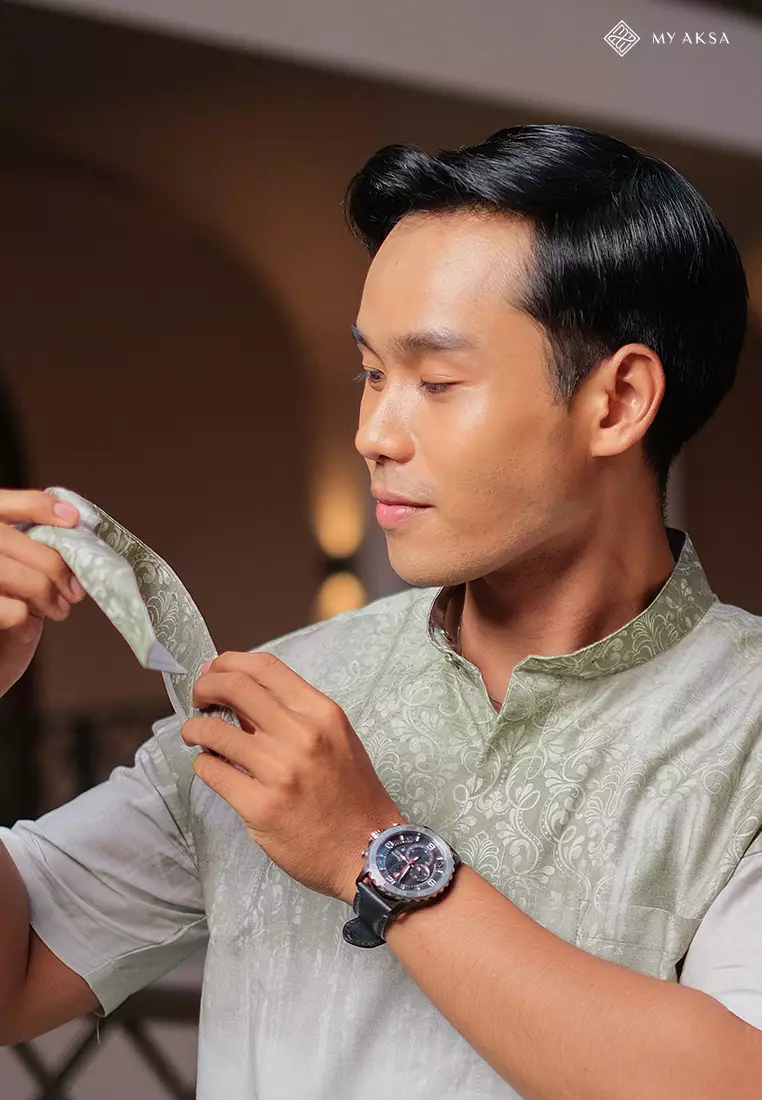 My Aksa Kemeja Batik Pria Lengan Pendek Al Barra Olive