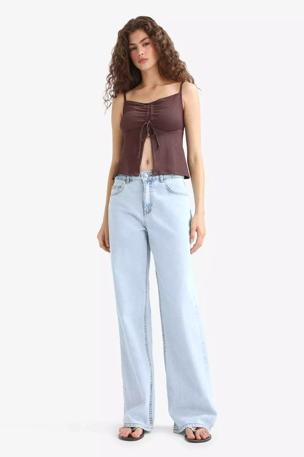 A-Line V-Neck Thin Strap Front Tie-Up Blouse F1913Ax25Sm