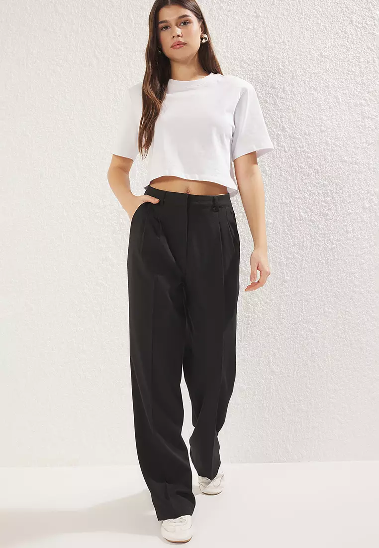 Black*001 Limited Edition Straight/Straight Cut Pleated Woven Fabric Trousers TWOAW23PL00401